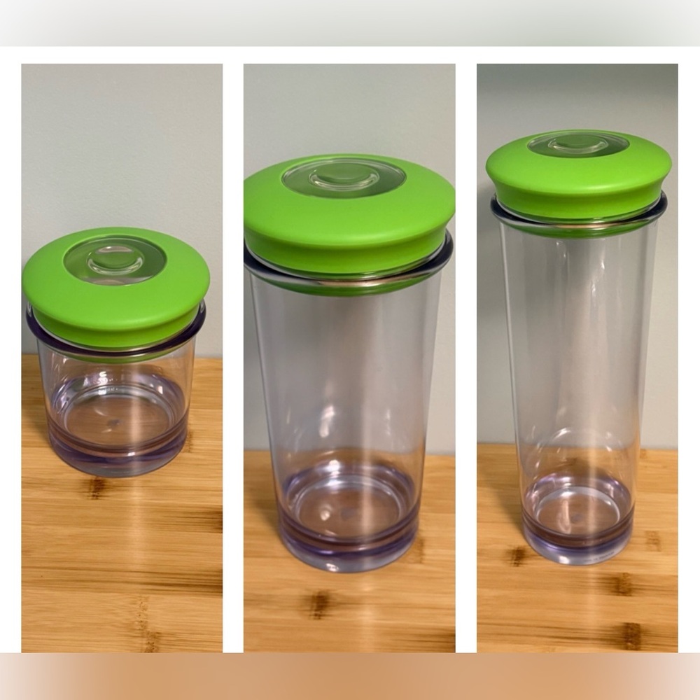 Qualy Design Green Plastic Kitchen Pantry Storage Jars THREE NEW in box